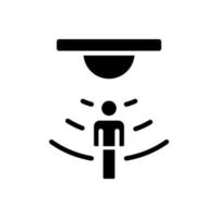 Motion sensor black glyph icon. Motion detection. Smart home device. Internet of things. Security system appliance. Silhouette symbol on white space. Solid pictogram. Vector isolated illustration