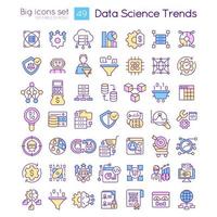 Data science trends RGB color icons set. Information analytics technology. Datalogy innovations. Isolated vector illustrations. Simple filled line drawings collection. Editable stroke