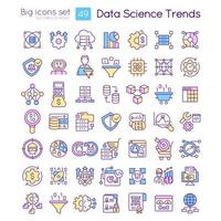 Data science trends RGB color icons set. Information analytics technology. Datalogy innovations. Isolated vector illustrations. Simple filled line drawings collection. Editable stroke