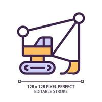 Dragline excavator pixel perfect RGB color icon. Large heavy equipment machine. Strip mining industry. Motor vehicle. Isolated vector illustration. Simple filled line drawing. Editable stroke