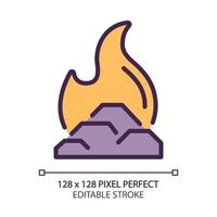 Fossil fuel pixel perfect RGB color icon. Hydrocarbon material used to heat. Power engines fuel. Energy generation. Isolated vector illustration. Simple filled line drawing. Editable stroke
