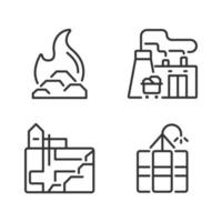 Coal processing pixel perfect linear icons set. Fossil fuel power plant. Coal combustion. Energy generation. Customizable thin line symbols. Isolated vector outline illustrations. Editable stroke