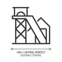 Coal mine pixel perfect linear icon. Lode of fossil fuel in earth. Extraction of rock and ore. Heavy industry. Thin line illustration. Contour symbol. Vector outline drawing. Editable stroke