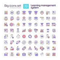Learning management system RGB color icons set. Software application for education. User interface. Isolated vector illustrations. Simple filled line drawings collection. Editable stroke