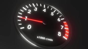 Moving up red arrow of tachometer animation. High quality 4k looped 3d render video