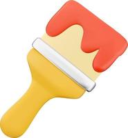 3d brush icon, paint brush with yellow color handle, red color painting, vector