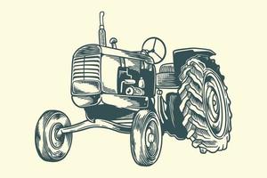 Hand drawing vintage old tractor in scandinavian style. vector