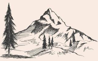 mano dibujado bosquejo de pino bosque y montañas. vector antecedentes
