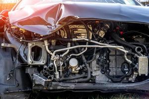 Many broken cars after a traffic accident in the parking lot of a  restoration service station on the street. Car body damage workshop  outdoors. Sale of insurance emergency vehicles at auction. 8280684