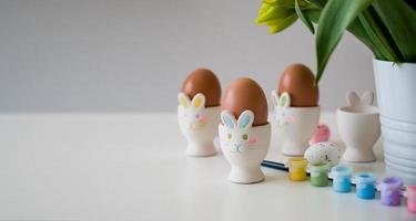 Artistic work, handmade, creativity with children for decoration on Easter. photo