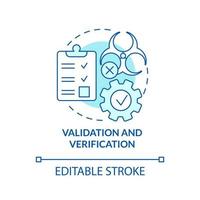 Validation and verification turquoise concept icon. Action plan. HACCP principle abstract idea thin line illustration. Isolated outline drawing. Editable stroke vector