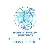 Highlight problem ingredients turquoise concept icon. Food safety. HACCP on practice abstract idea thin line illustration. Isolated outline drawing. Editable stroke vector