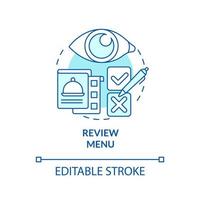 Review menu turquoise concept icon. Potentially hazardous foods. HACCP on practice abstract idea thin line illustration. Isolated outline drawing. Editable stroke vector