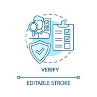 Verify turquoise concept icon. Inspect potential food hazard. HACCP on practice abstract idea thin line illustration. Isolated outline drawing. Editable stroke vector