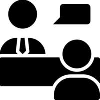 Job interview black glyph icon. Work conversation. Questioning candidate. Hiring process. Human resources. Silhouette symbol on white space. Solid pictogram. Vector isolated illustration