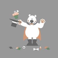 contento Víspera de Todos los Santos con polar oso, cráneo, magdalena y dulce dulce, plano vector ilustración dibujos animados personaje diseño