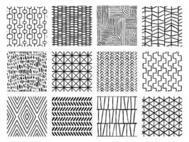 Set of Aesthetic Contemporary printable seamless pattern with abstract Minimal elegant line brush stroke shapes and line in black and white colors. vector