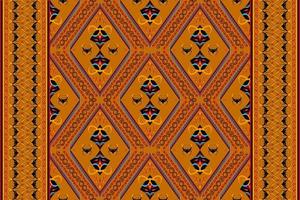 Ethnic folk geometric seamless pattern in orange and black tone in vector illustration design for fabric, mat, carpet, scarf, wrapping paper, tile and more