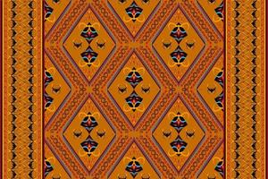 Ethnic folk geometric seamless pattern in orange and black tone in vector illustration design for fabric, mat, carpet, scarf, wrapping paper, tile and more