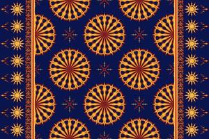 Ethnic folk seamless pattern in Dark blue, red and yellow tone in vector illustration design for fabric, mat, carpet, scarf, wrapping paper, tile and more