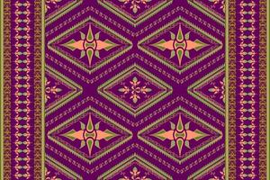 Ethnic folk geometric seamless pattern in violet, orange and green tone in vector illustration design for fabric, mat, carpet, scarf, wrapping paper, tile and more