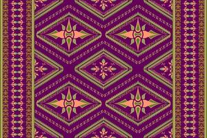 Ethnic folk geometric seamless pattern in violet, orange and green tone in vector illustration design for fabric, mat, carpet, scarf, wrapping paper, tile and more