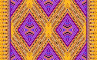 Ethnic folk geometric seamless pattern in purple, violet and yellow tone in vector illustration design for fabric, mat, carpet, scarf, wrapping paper, tile and more