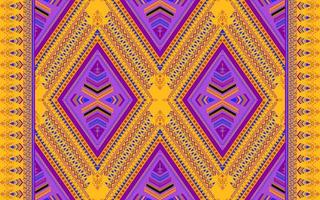 Ethnic folk geometric seamless pattern in purple, violet and yellow tone in vector illustration design for fabric, mat, carpet, scarf, wrapping paper, tile and more