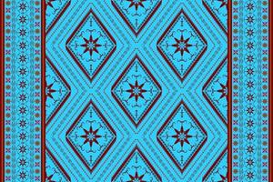 Ethnic folk geometric seamless pattern in cyan and red tone in vector illustration design for fabric, mat, carpet, scarf, wrapping paper, tile and more