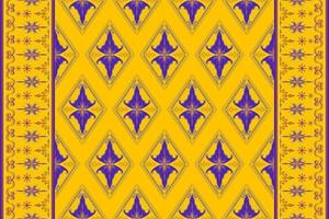 Ethnic folk geometric seamless pattern in blue, orange and yellow tone in vector illustration design for fabric, mat, carpet, scarf, wrapping paper, tile and more