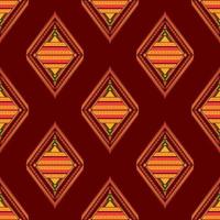 Ethnic folk geometric seamless pattern in red, orange and yellow tone in vector illustration design for fabric, mat, carpet, scarf, wrapping paper, tile and more