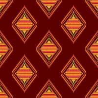 Ethnic folk geometric seamless pattern in red, orange and yellow tone in vector illustration design for fabric, mat, carpet, scarf, wrapping paper, tile and more