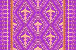 Ethnic folk geometric seamless pattern in purple and yellow tone in vector illustration design for fabric, mat, carpet, scarf, wrapping paper, tile and more