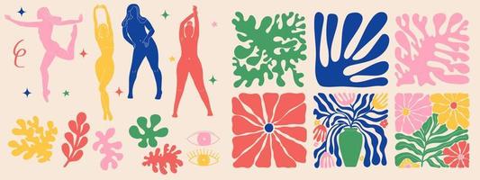 maravilloso resumen Arte póster colocar. matisse aleatorio orgánico formas y hembra siluetas en de moda retro 60s 70s estilo. vector