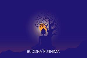 illustration of Buddhist meditation under a tree night time vector
