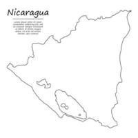 Simple outline map of Nicaragua, silhouette in sketch line style vector