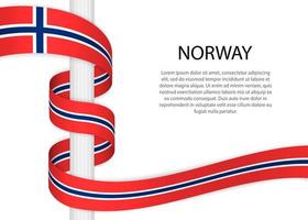 Waving ribbon on pole with flag of Norway. Template for independ vector