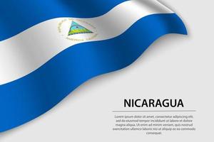 Wave flag of Nicaragua on white background. Banner or ribbon vec vector