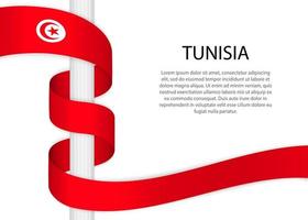 Waving ribbon on pole with flag of Tunisia. Template for indepen vector