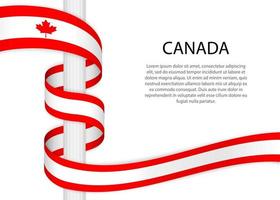 Waving ribbon on pole with flag of Canada. Template for independ vector