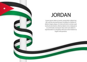 Waving ribbon on pole with flag of Jordan. Template for independ vector