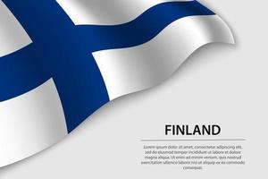 ola bandera de Finlandia en blanco antecedentes. bandera o cinta vecto vector