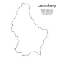 Simple outline map of Luxembourg, silhouette in sketch line styl vector