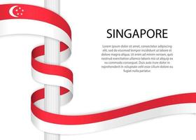 Waving ribbon on pole with flag of Singapore. Template for indep vector