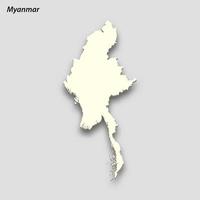 3d isométrica mapa de myanmar aislado con sombra vector