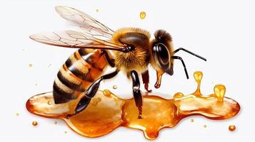 Honey bee above honey - Detail of bee or honeybee, photo