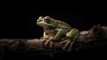 Cute little tree frog on a twig photo