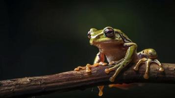 Cute little tree frog on a twig photo