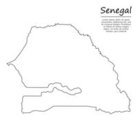 Simple outline map of Senegal, silhouette in sketch line style vector