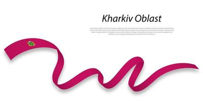 Waving ribbon or stripe with flag of Kharkiv Oblast vector